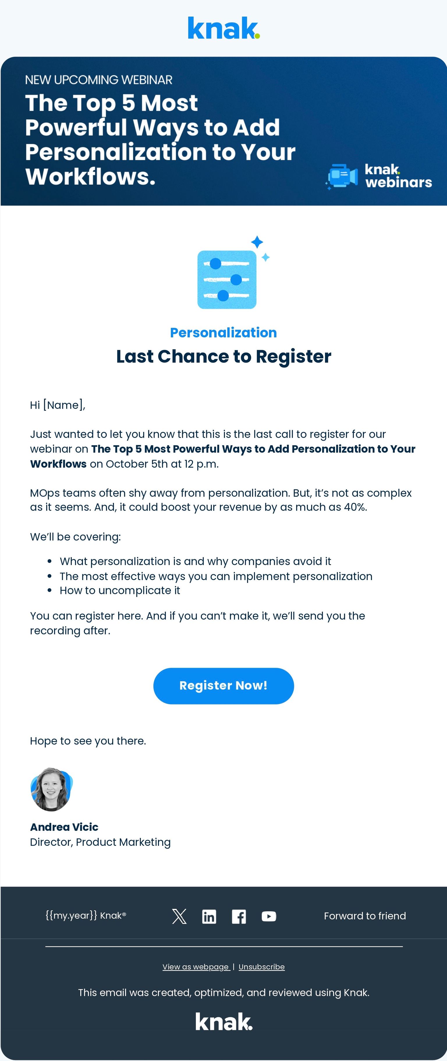Example of a reminder email for a webinar