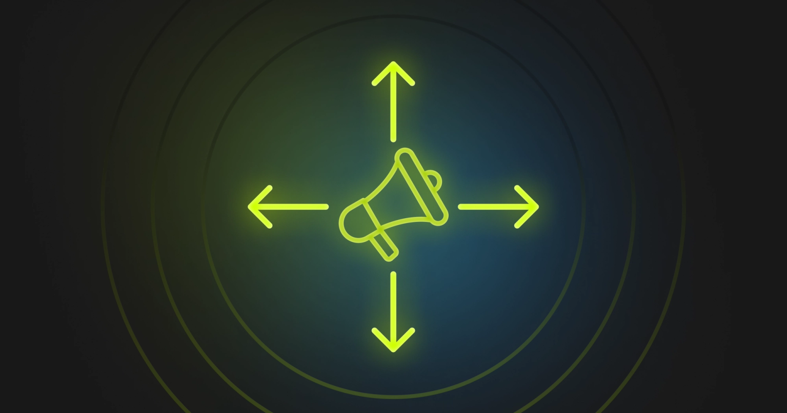 loudspeaker icon with arrows spreading outwards