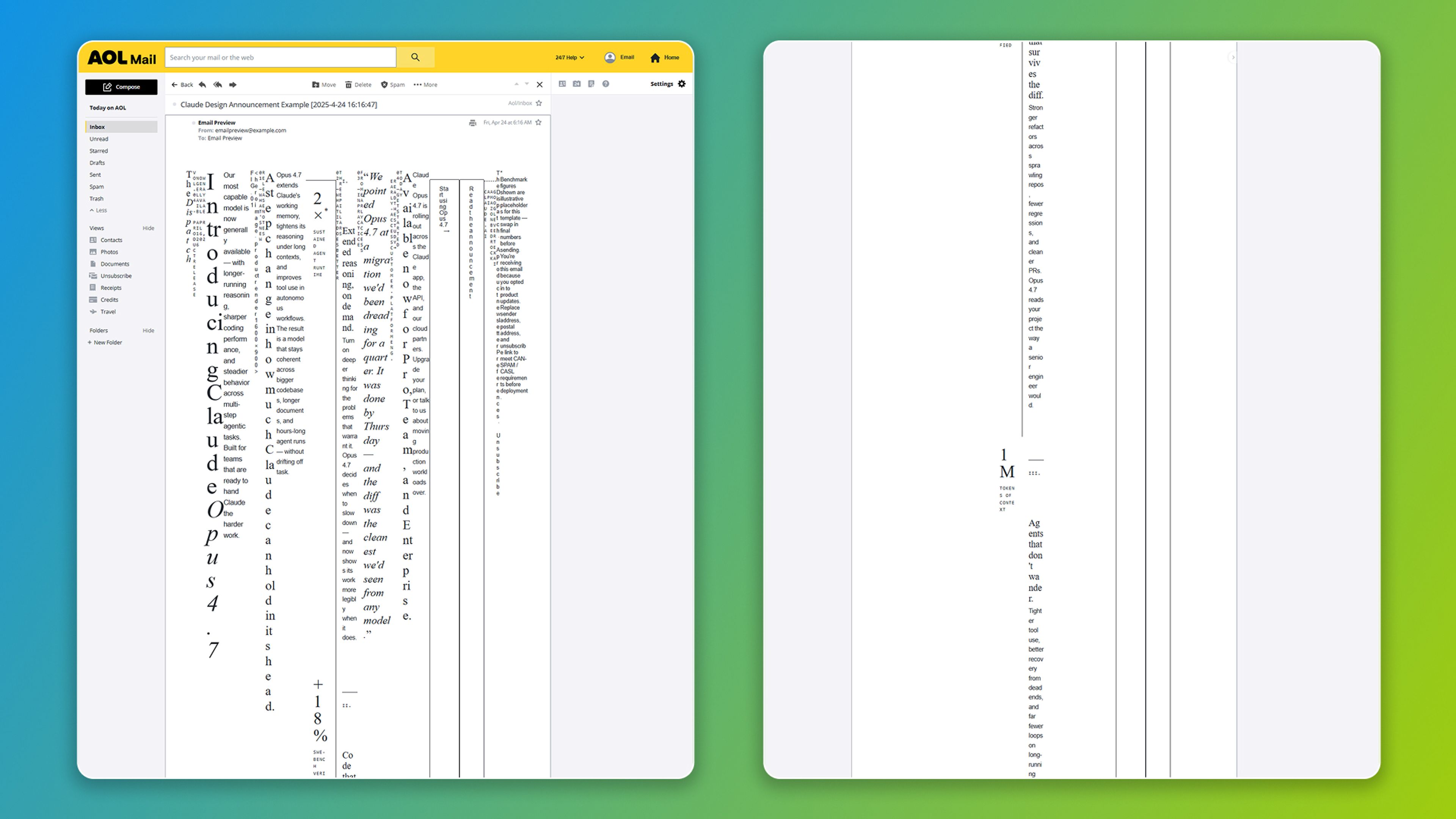 Announcement email in AOL webmail on Chrome, Windows 10