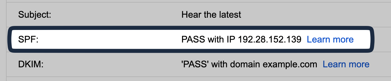 Image of message header displaying SPF/IP data.