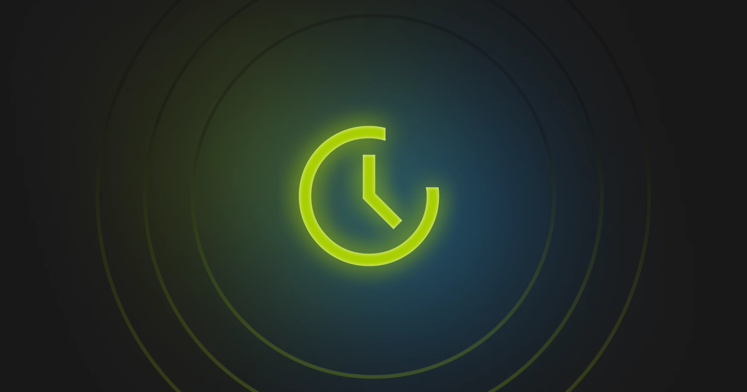 graphic of a green clock on a black background