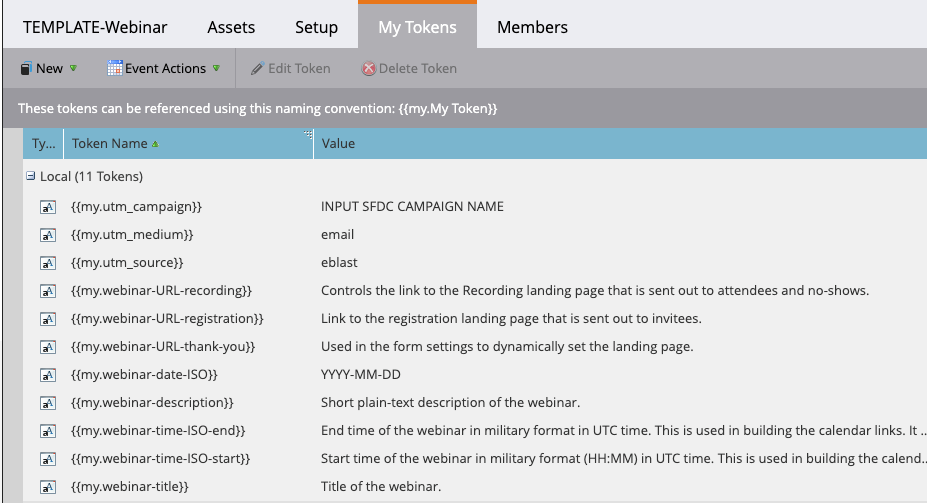 Image highlighting local program tokens for a webinar