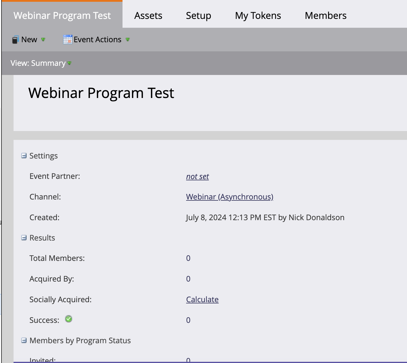 event program control panel in marketo