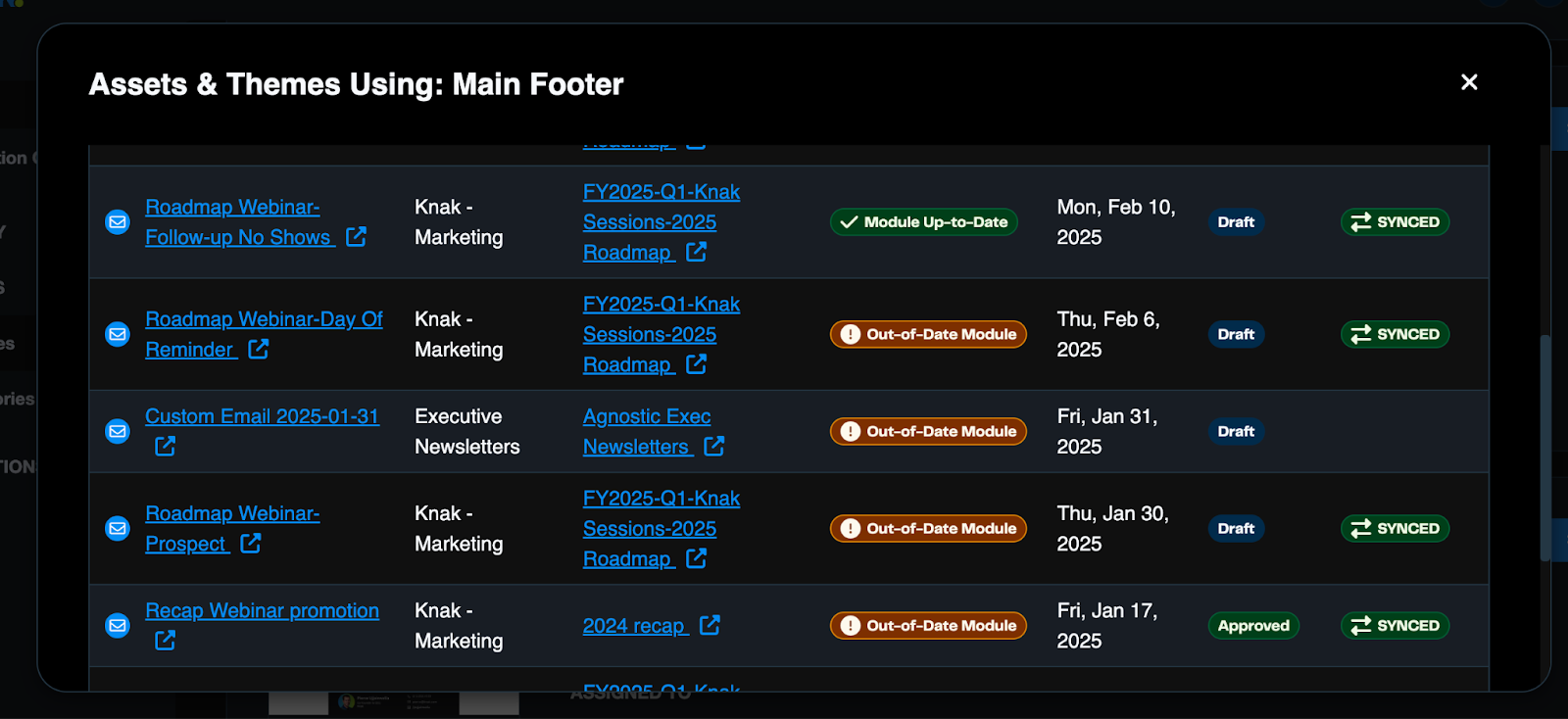 Example of the Module Manager in Knak