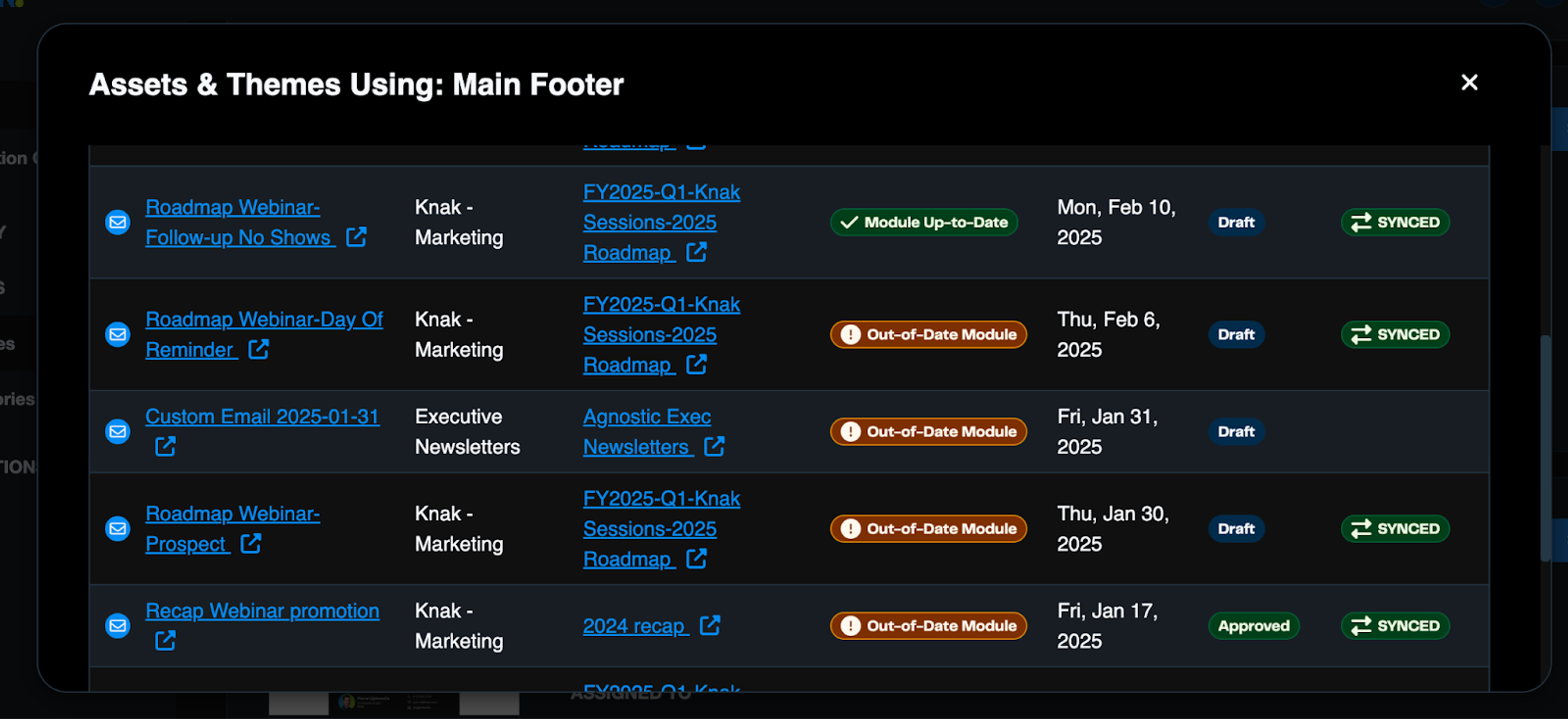 Example of the Module Manager in Knak