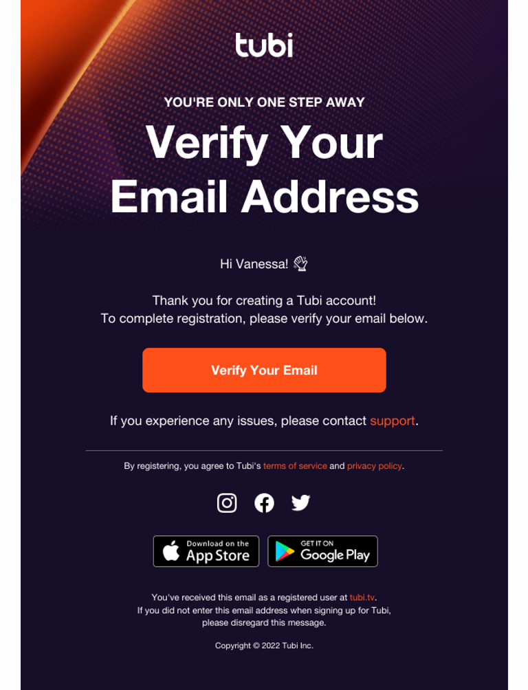 Tubi email example