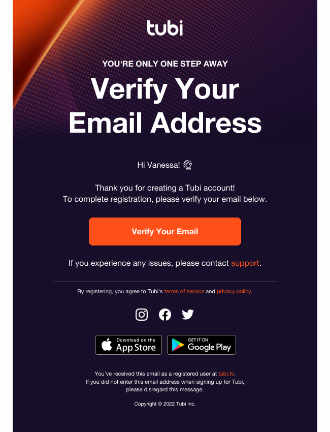 Tubi email example