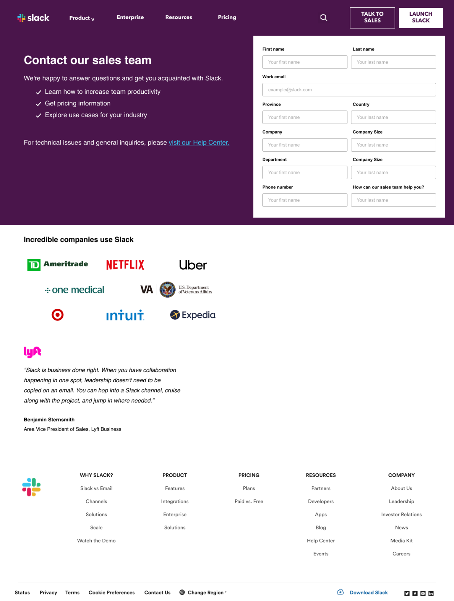 Slack's landing page demonstrates consistent branding