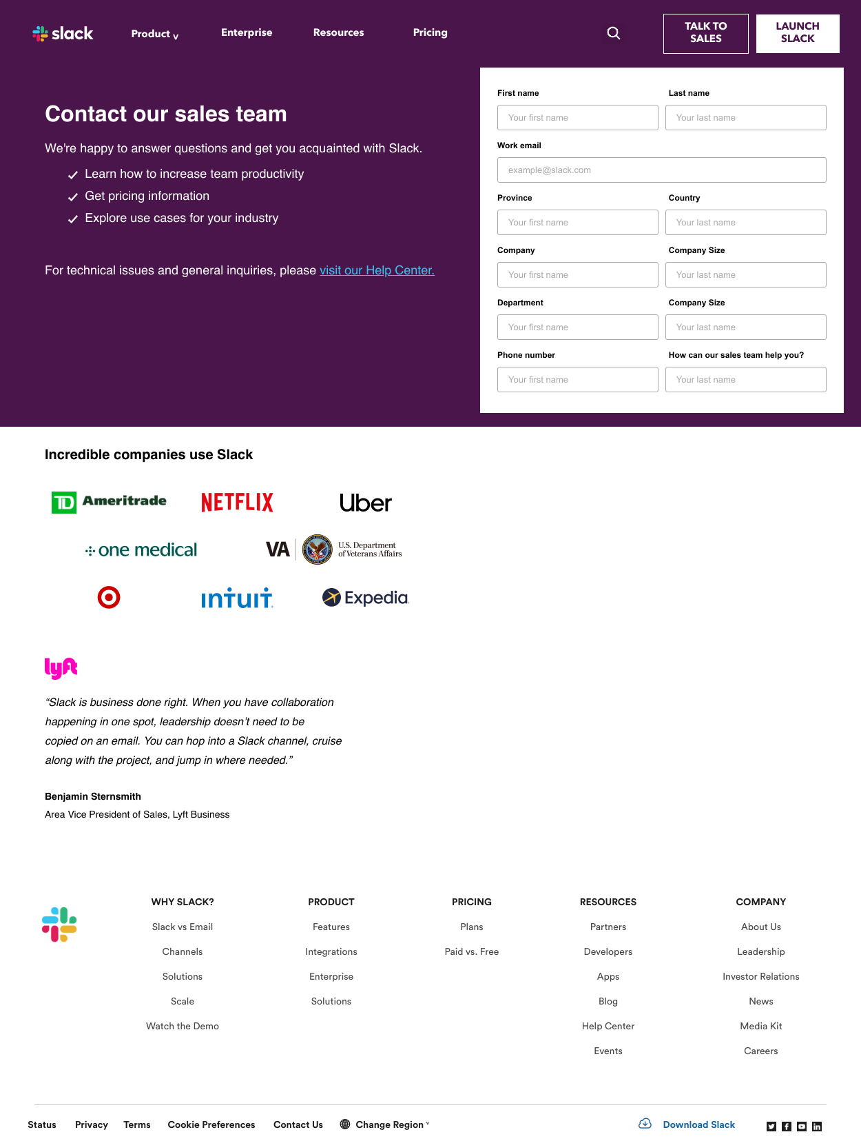 Slack's landing page demonstrates consistent branding