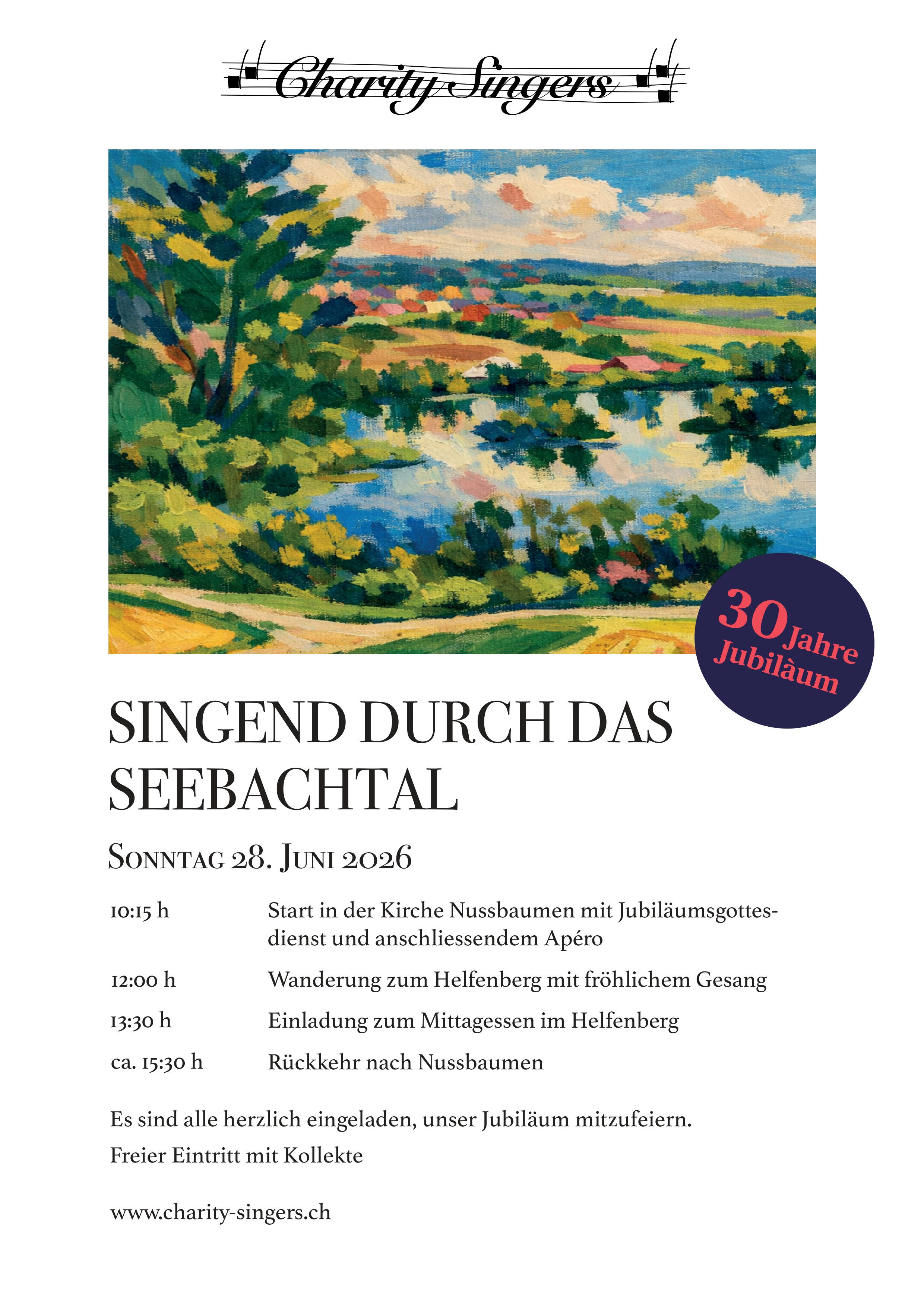Jubiläumsanlass vom 28. Juni 2026 - "Singend durch das Seebachtal"
