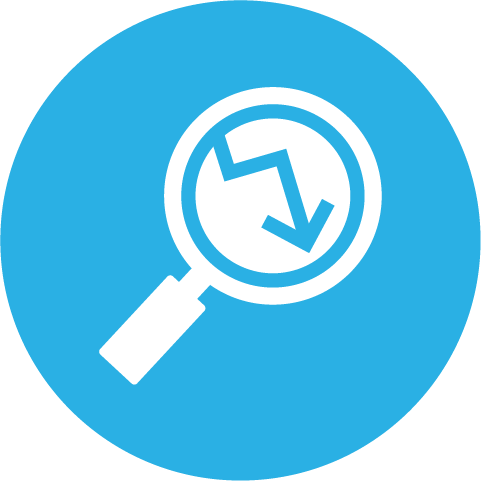 magnifying glass with downward arrow