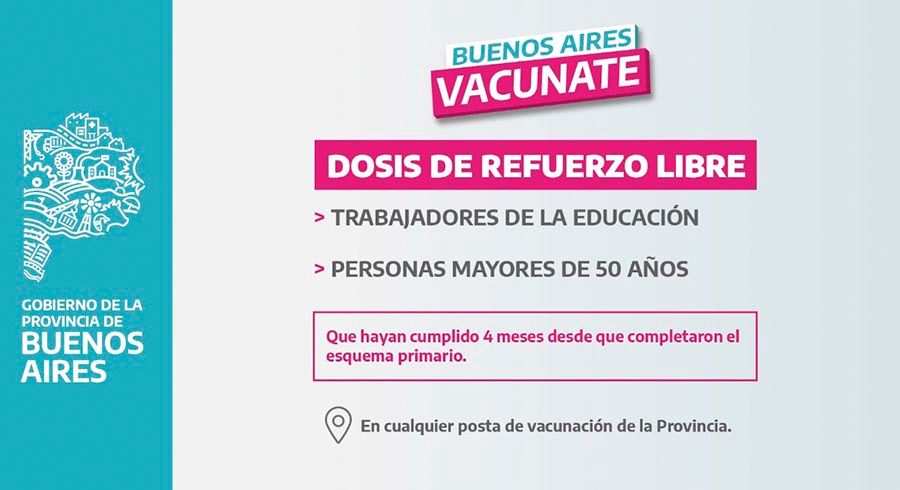 Vacunación libre con tercera dosis para trabajadores de la educación y mayores de 50 años