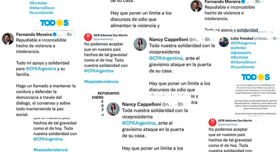 Fuerte repudio de todos los sectores políticos de San Martín al atentado a Cristina
