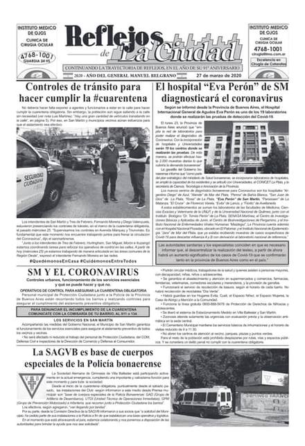 Portada de la edición del 27 de marzo 2020
