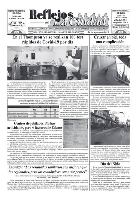 Portada de la edición del 14 de agosto 2020