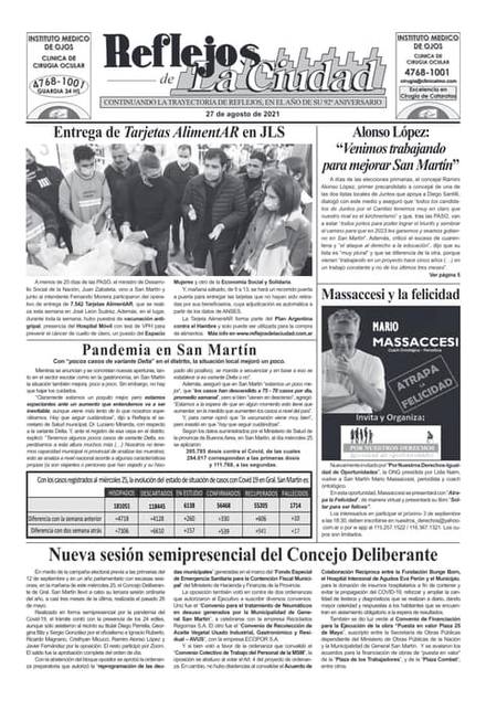 Portada de la edición del 27 de agosto 2021