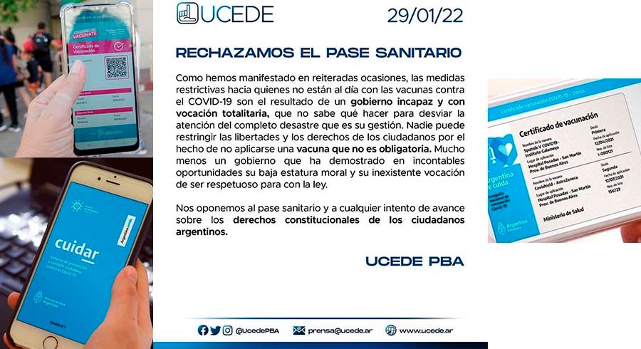 La UCEDE San Martín adhirió al rechazo del pase sanitario