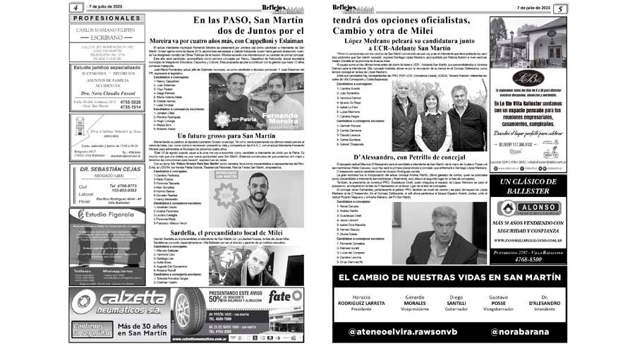 En las PASO, San Martín tendrá dos opciones oficialistas, dos de Juntos por el Cambio y otra de Milei