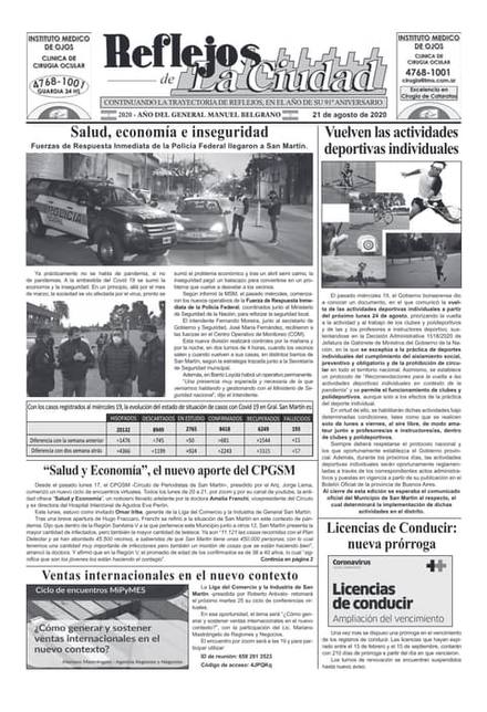 Portada de la edición del 21 de agosto 2020