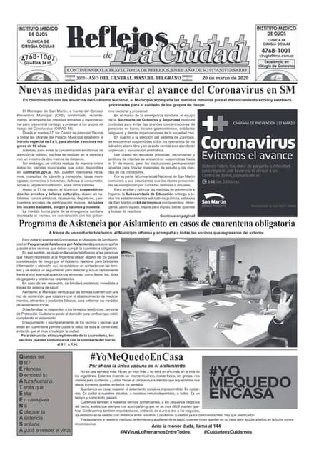 Portada de la edición del 20 de marzo 2020