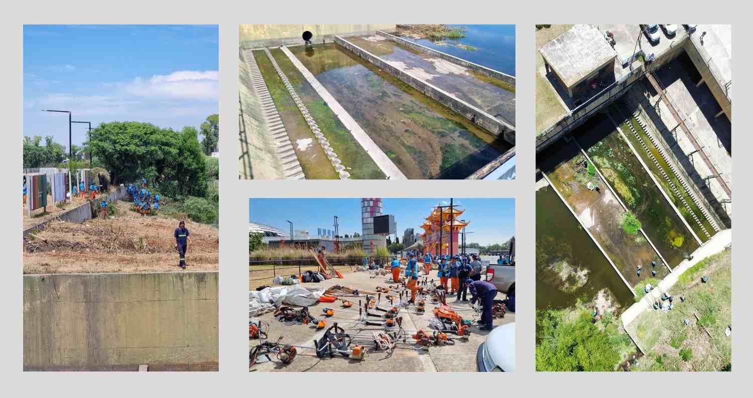 San Martín impulsó la limpieza del reservorio de Tecnópolis para mejorar el drenaje durante las lluvias