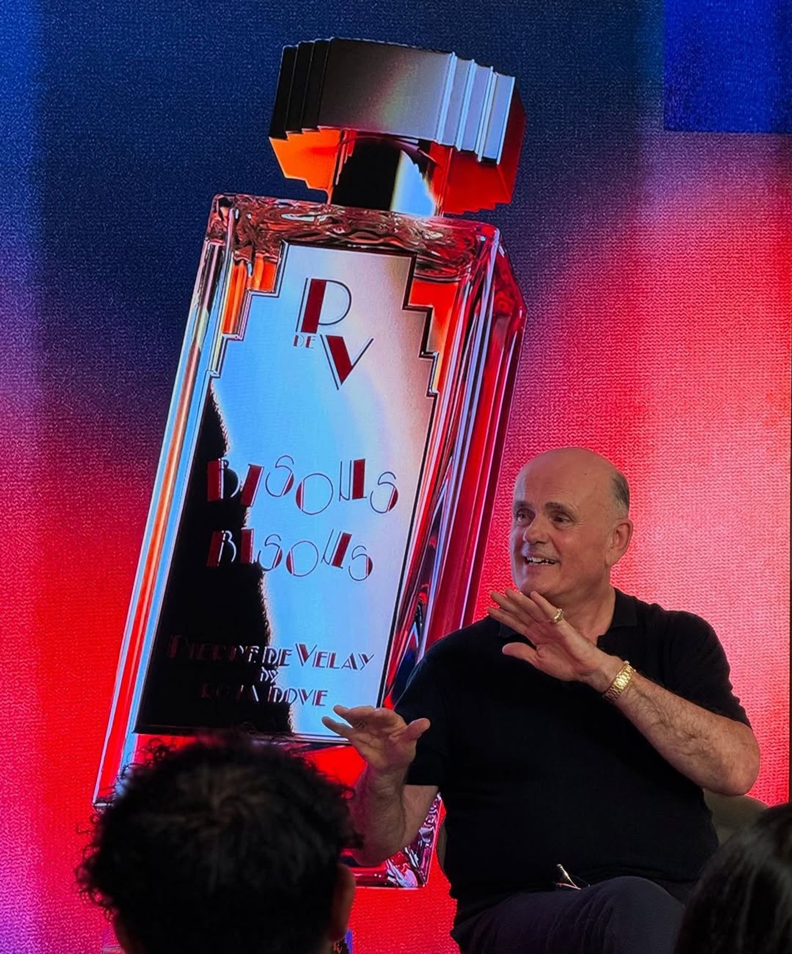 The bottle on screen at the Harrods launch