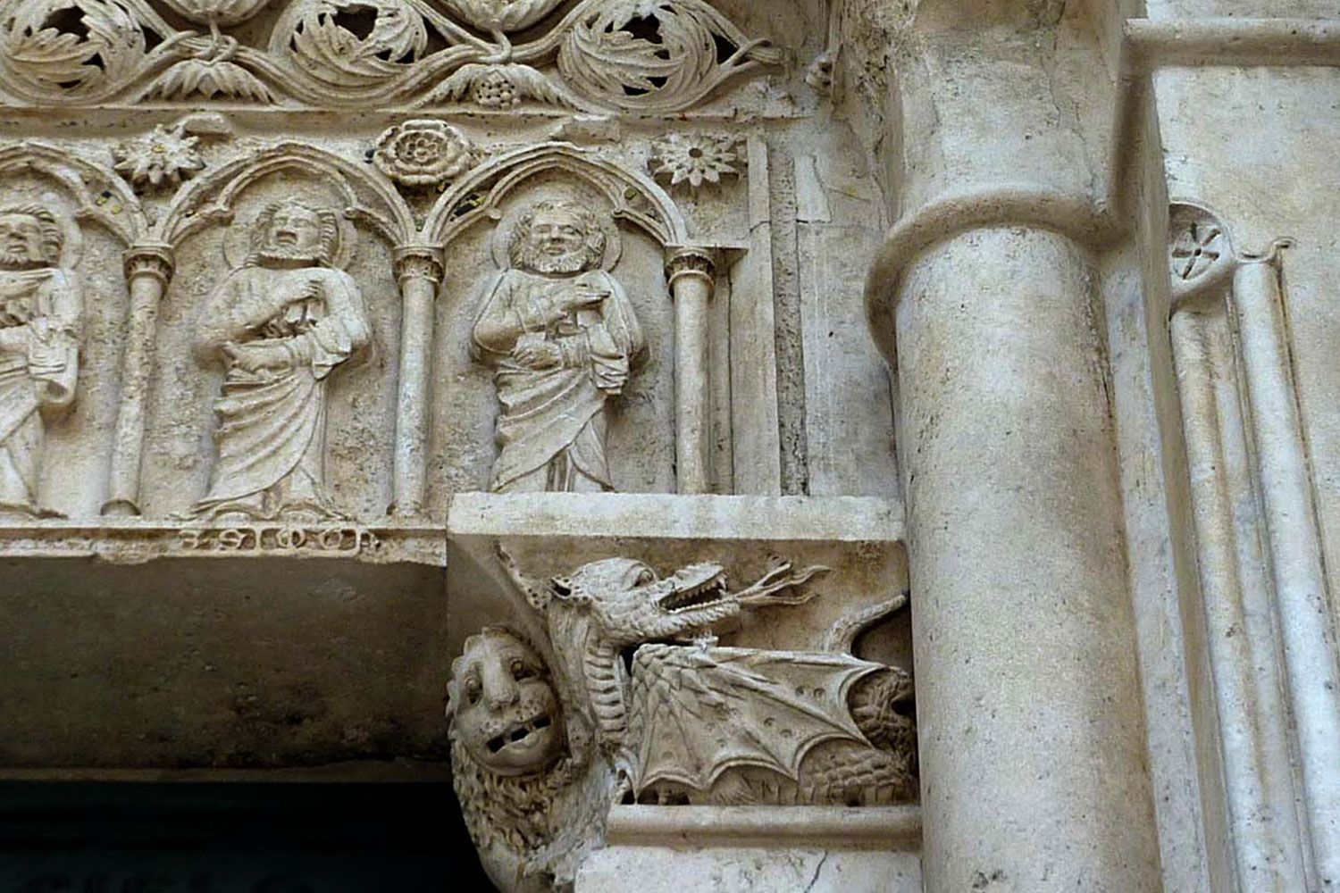 Detail of Medieval facade of S. Maria Assunta in Fermo, Marche