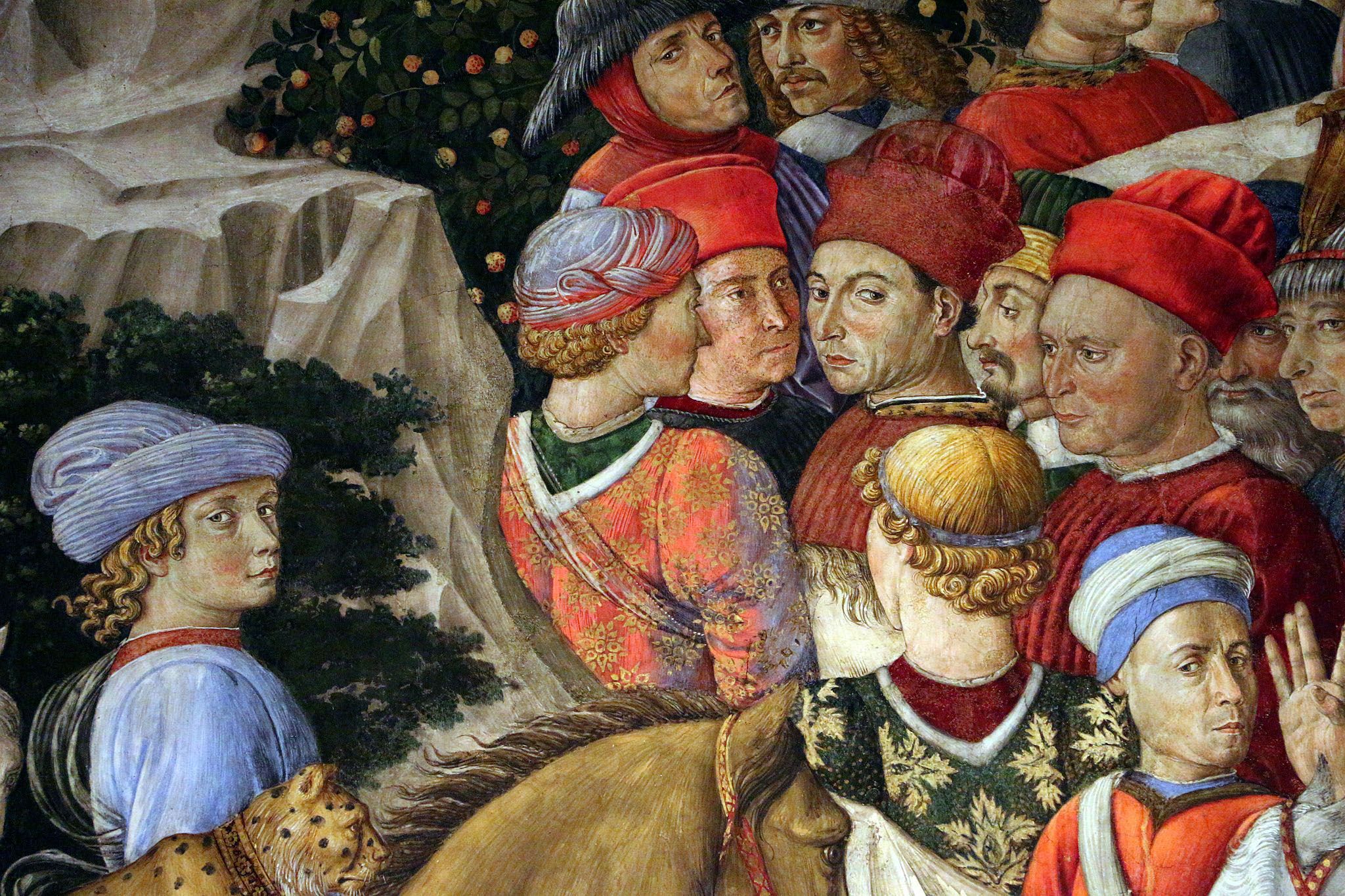 A detail of the famous fresco by Benozzo Gozzoli in the Palazzo Medici Riccardi in Florence portrays many fine garments worn in the Renaissance by aristocrats. 