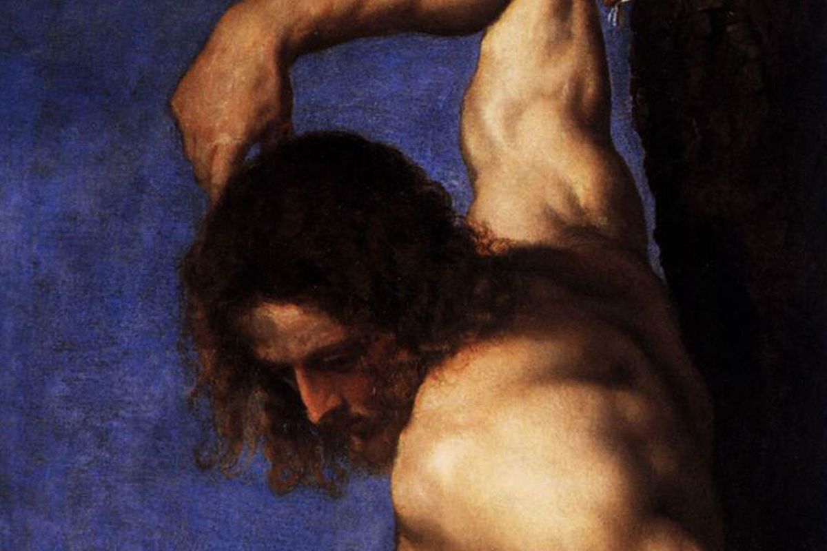 The powerfully painted St. Sebastian makes Titian a father of Mannerism 