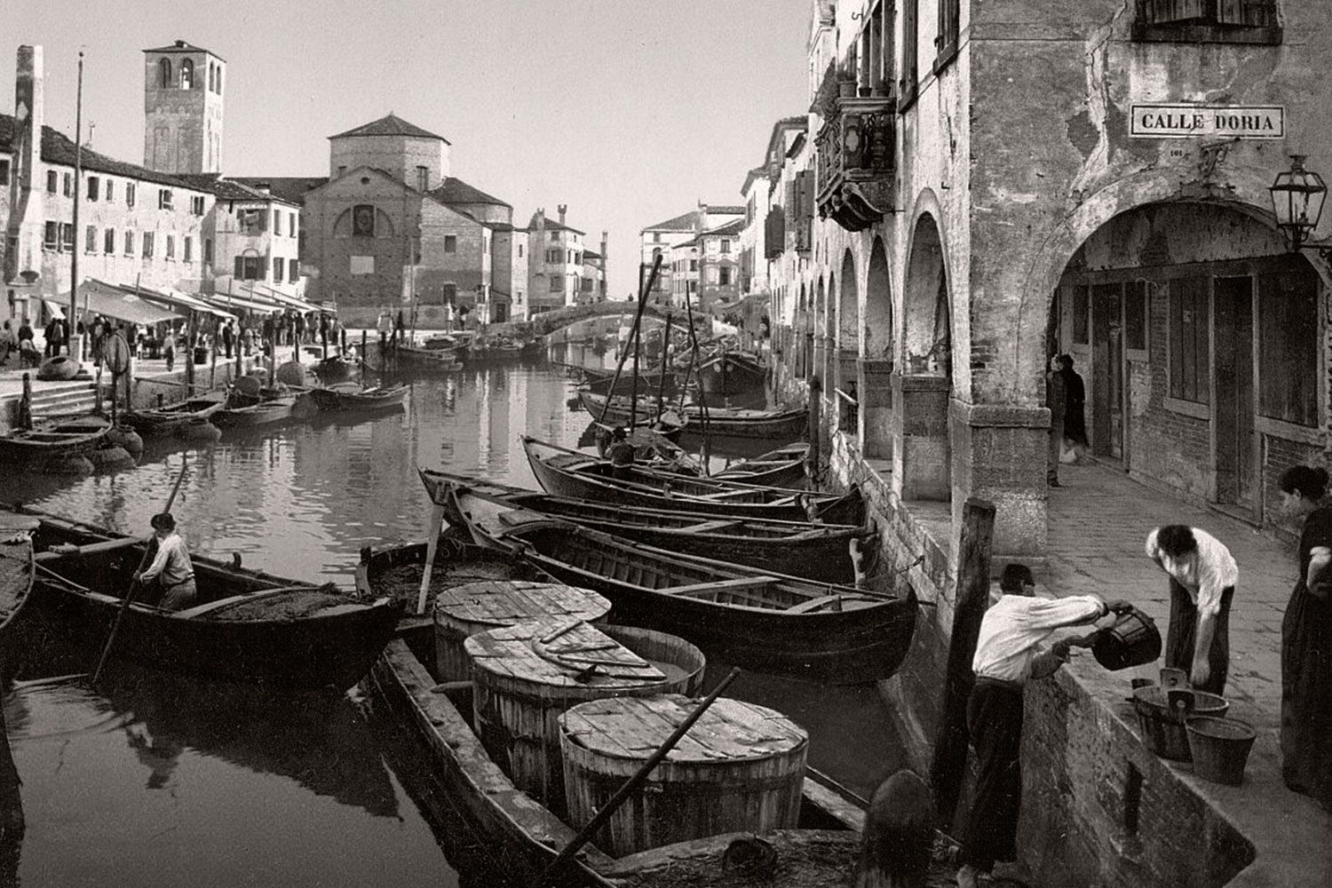 Early 19th century photo of delivery boats in Venice