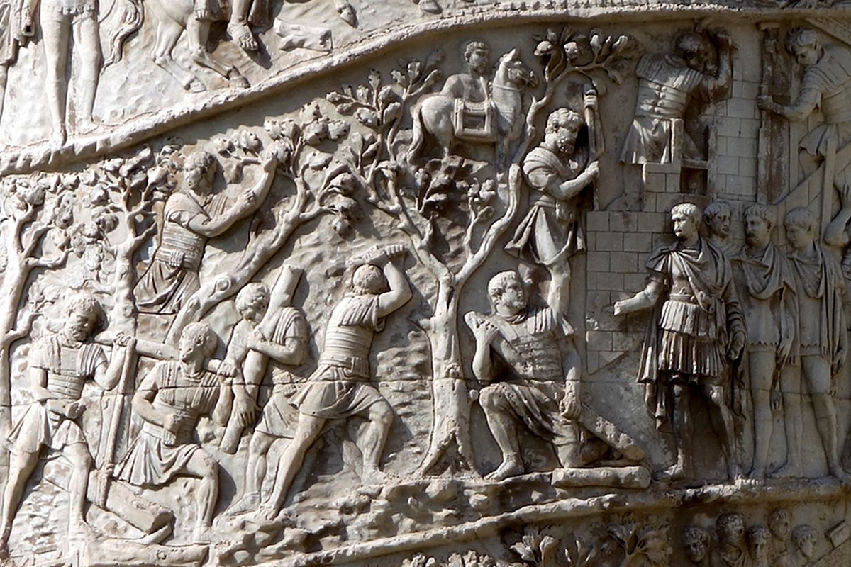 Carved in relief the column portrays Trajan's two victorious military campaigns against the Dacians.