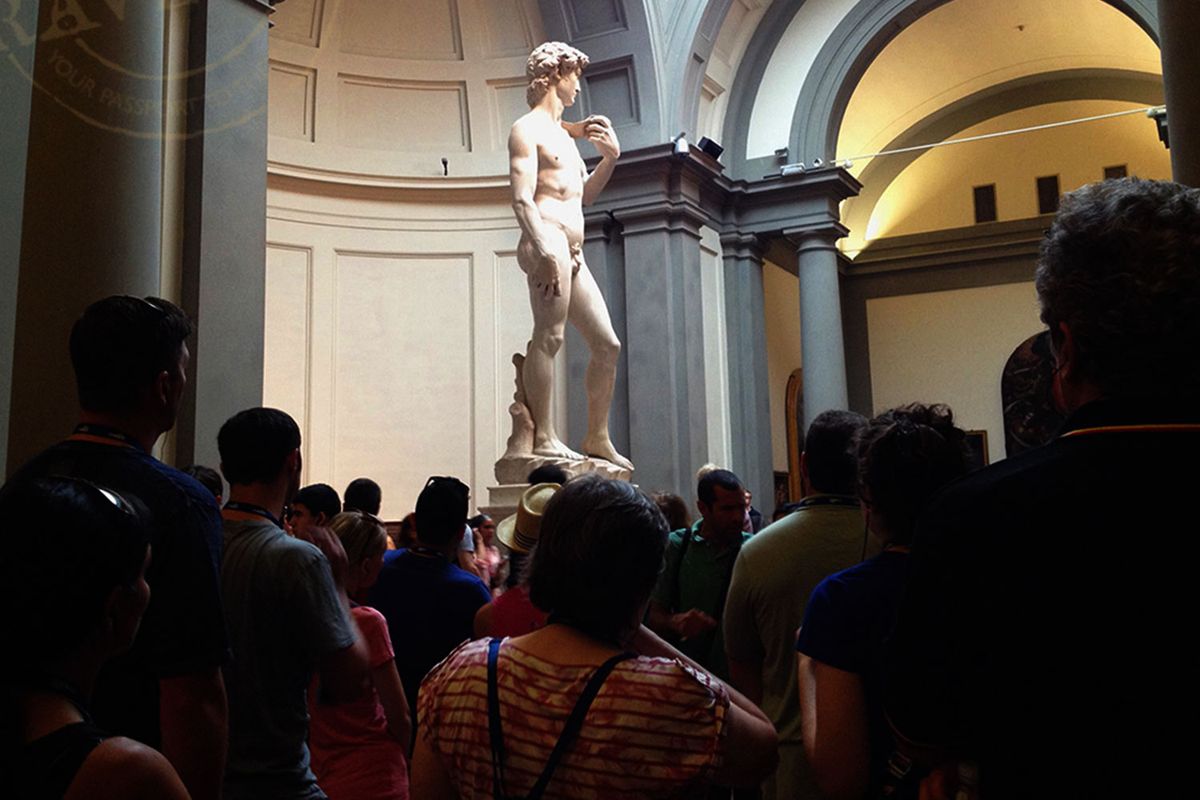 The world visits David by Michelangelo, on display in the Accademia in Florence.