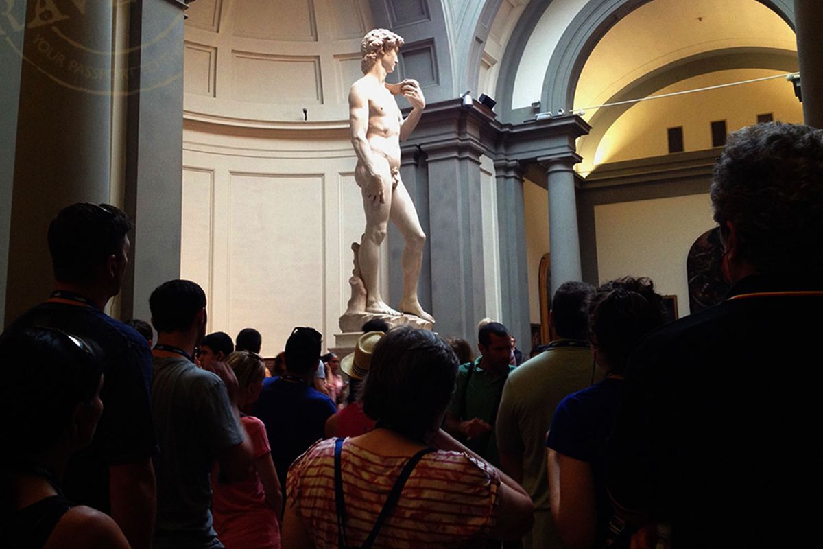 The world visits David by Michelangelo, on display in the Accademia in Florence. 