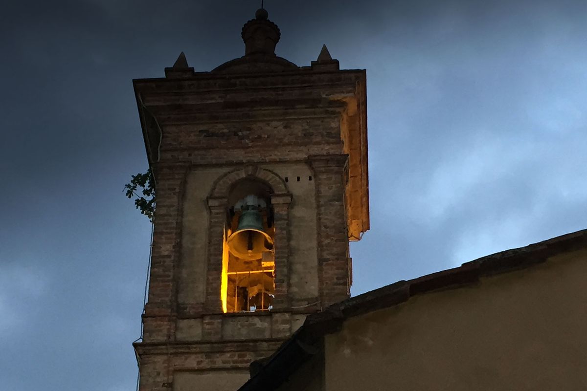 Night falling over Castelmuzio in Tuscany.