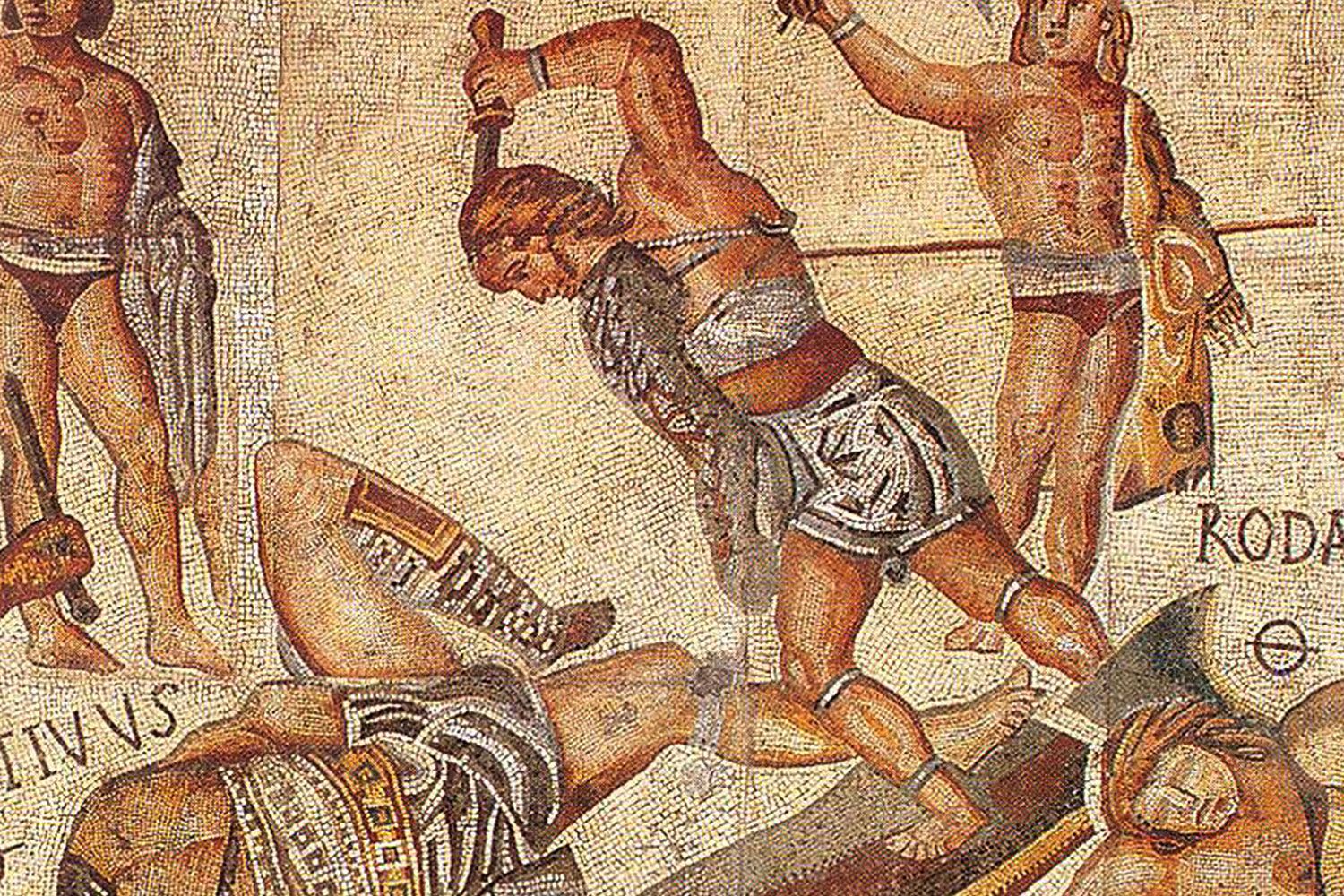 Second century AD mosaic of gladiators in the Colosseum