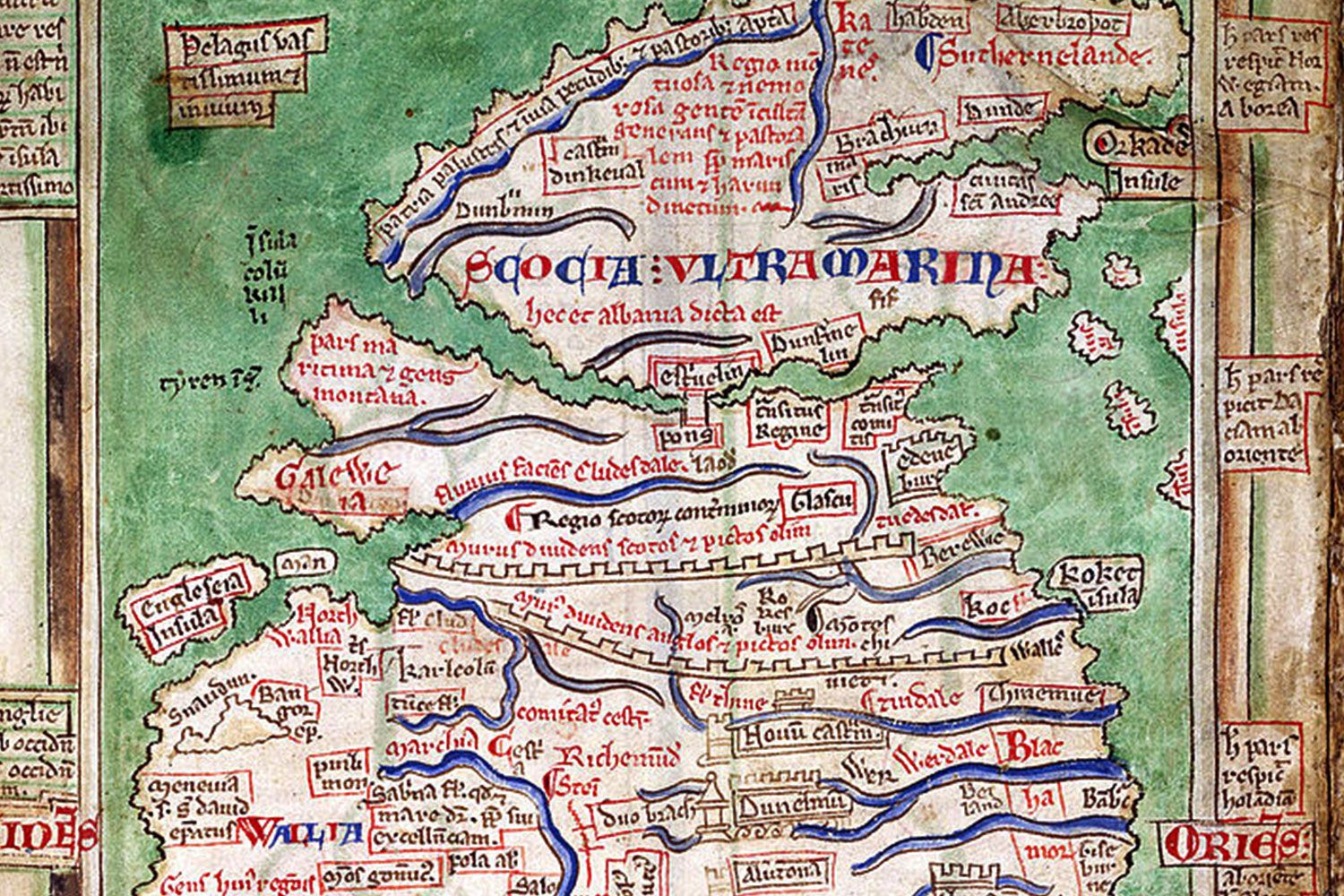 A medieval map by Matthew Paris circa 1250 AD shows both Hadrian's Wall and the Antonine Wall.