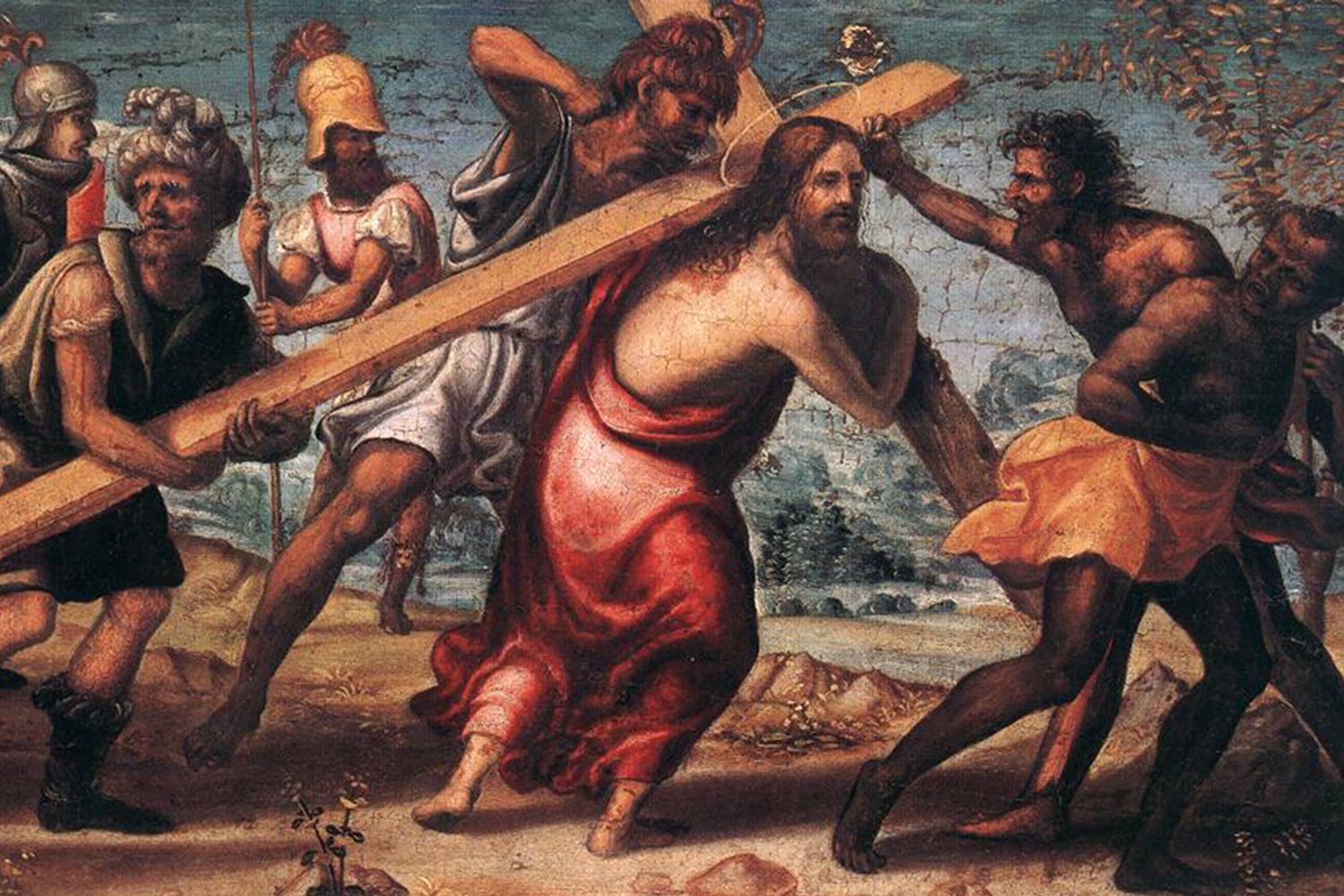 Sodoma’s “The Road to Calvary” (c.1510) Oil on wood, 36,5 x 62 cm. Hanging in the  Szépmûvészeti Múzeum in Budapest