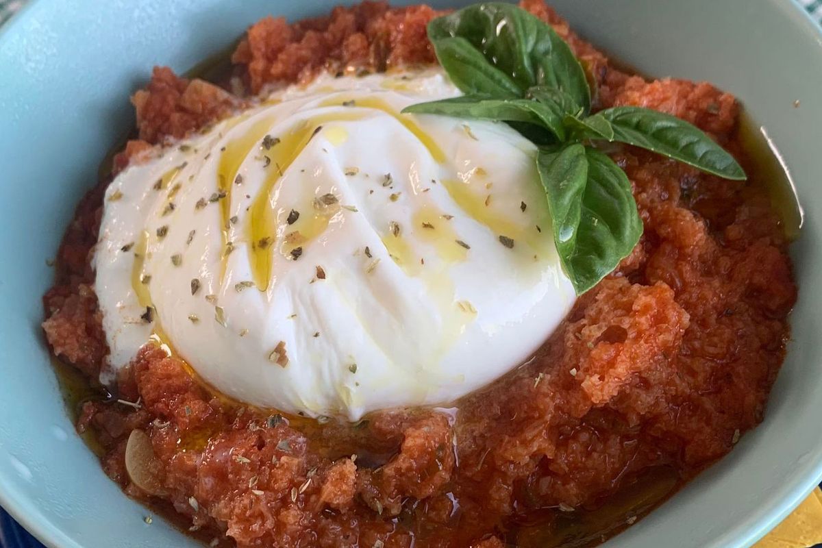 Pappa al pomodoro with burrata cheese