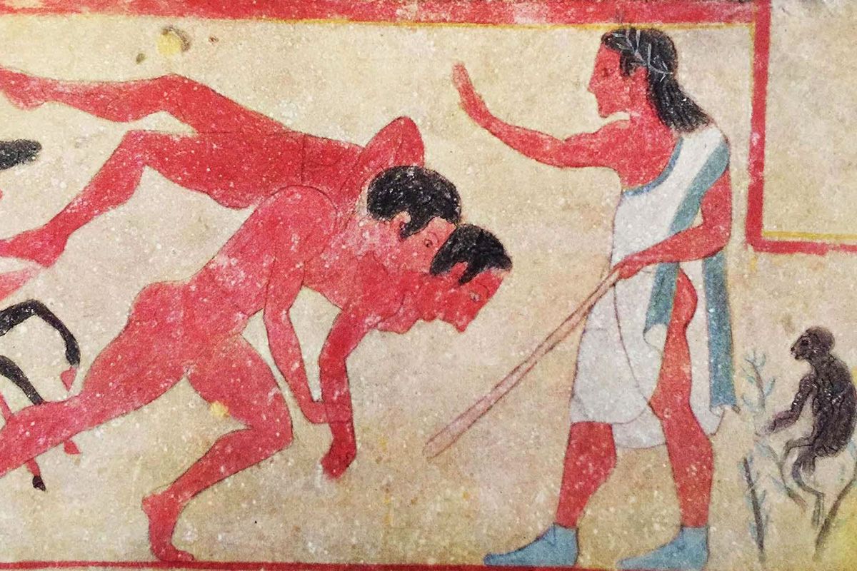 Detail of a fresco from the “Tomb of the Monkey” (early 500 BC), just outside Chiusi