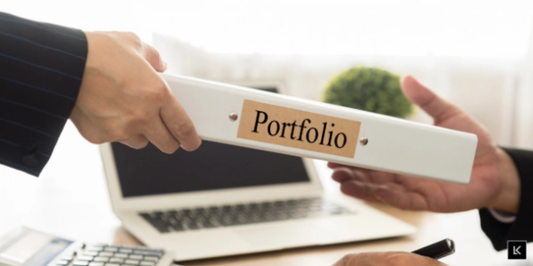 Marketer reviewing their digital portfolio website before launch