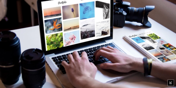 Marketer building the sections of a digital portfolio