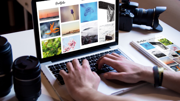 Marketer building the sections of a digital portfolio