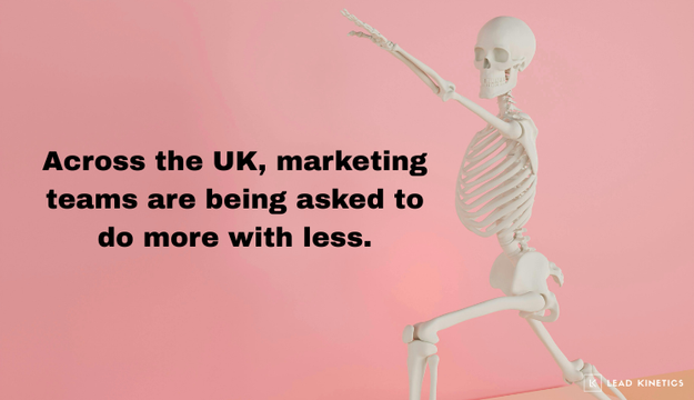 Overworked UK marketing team needing freelance support, illustrated as a stretched figure