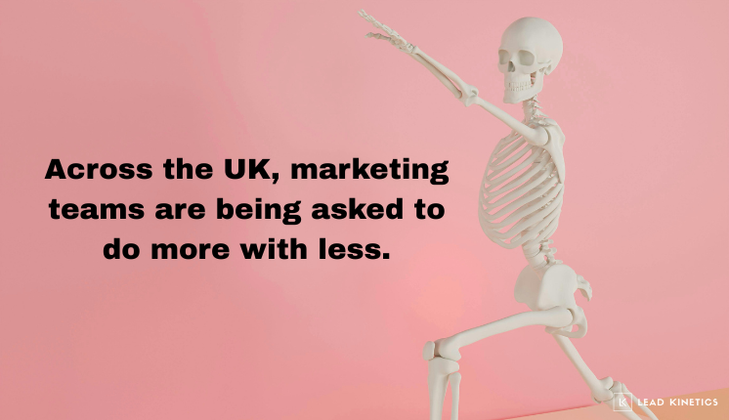 Overworked UK marketing team needing freelance support, illustrated as a stretched figure