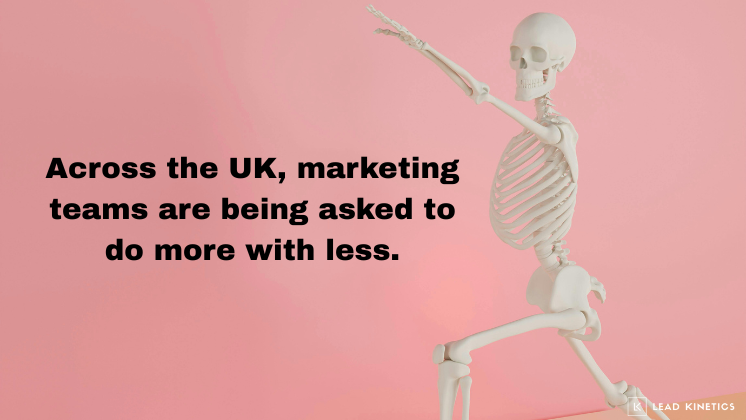 Overworked UK marketing team needing freelance support, illustrated as a stretched figure