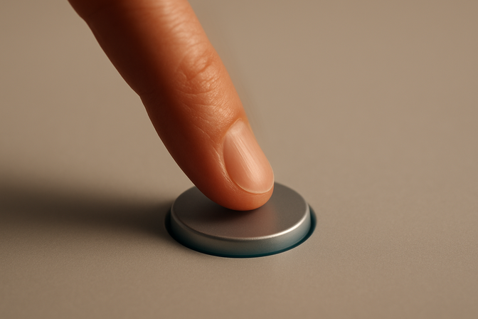 A single finger pressing a minimalist button, symbolizing a simple, efficient action