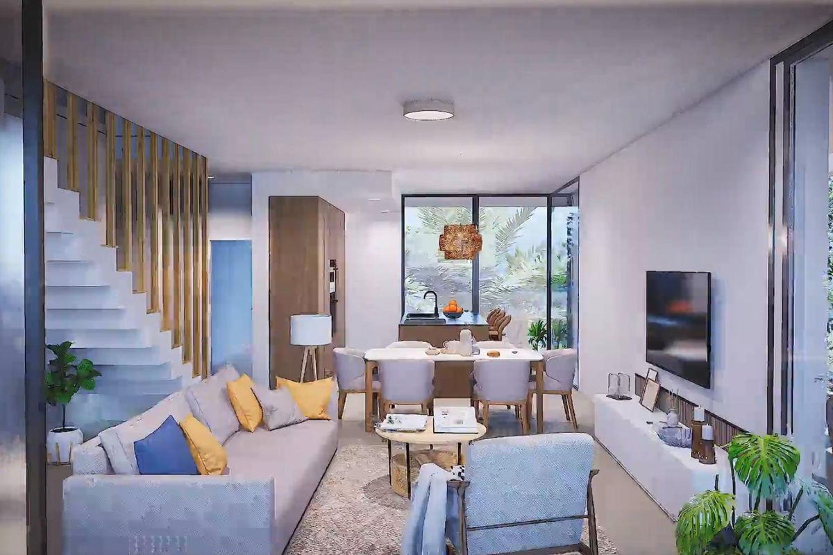 Gezellige woonruimte met comfortabele zitten en een eetruimte vol natuurlijk licht in Cartagena.