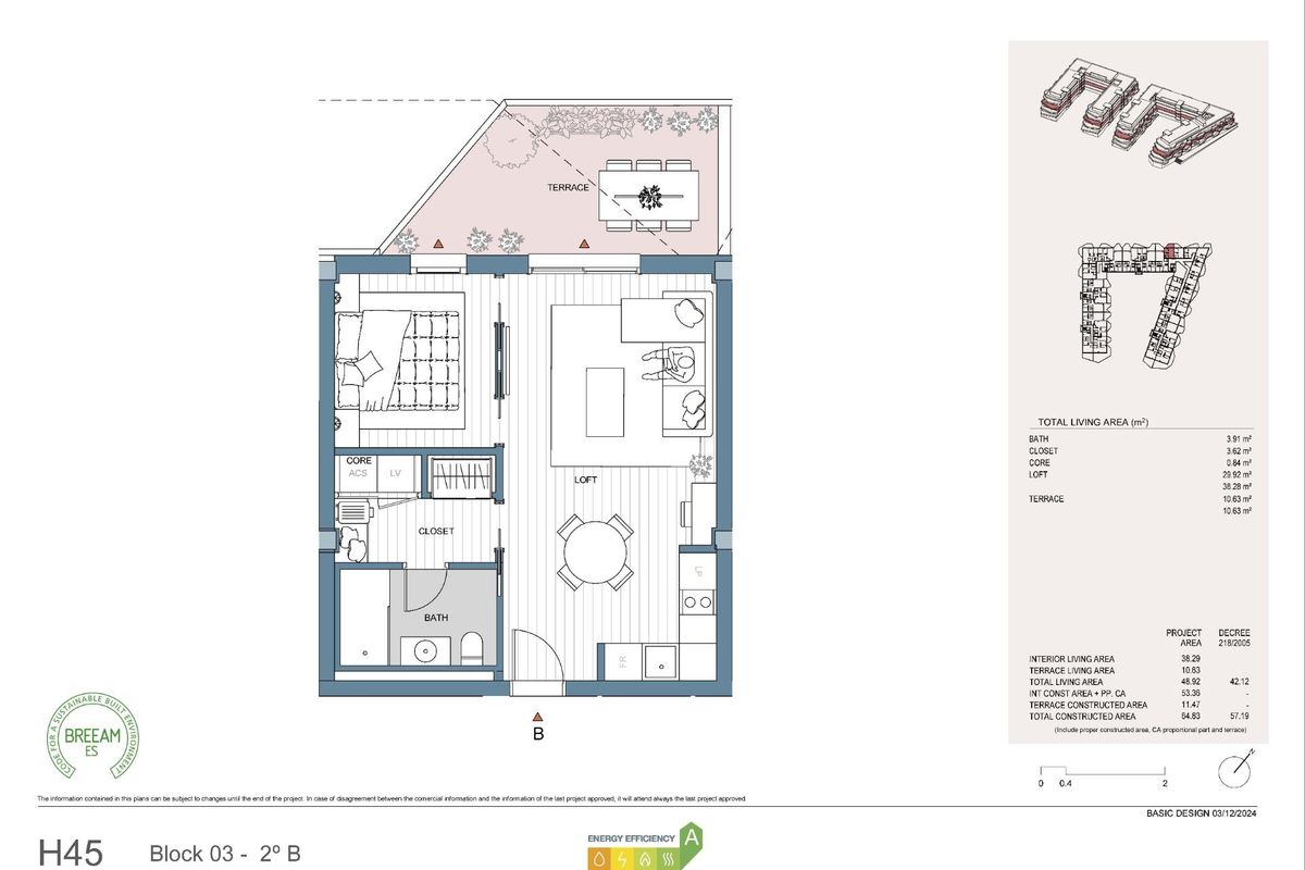 Gedetailleerde plattegrond van een een-slaapkamer appartement in Mijas, Costa del Sol.
