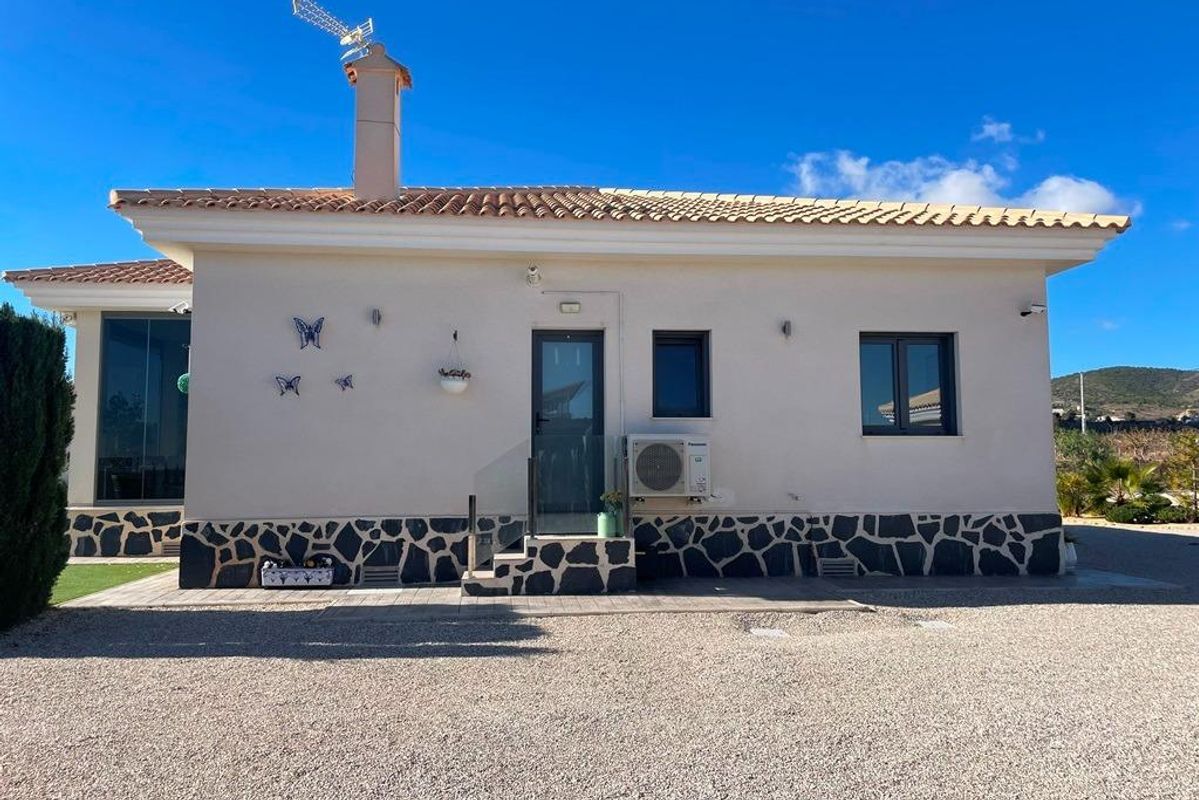 Zijaanzicht van een charmante villa met klimaatbeheersing in Pinoso, Costa Blanca Zuid, Spanje.