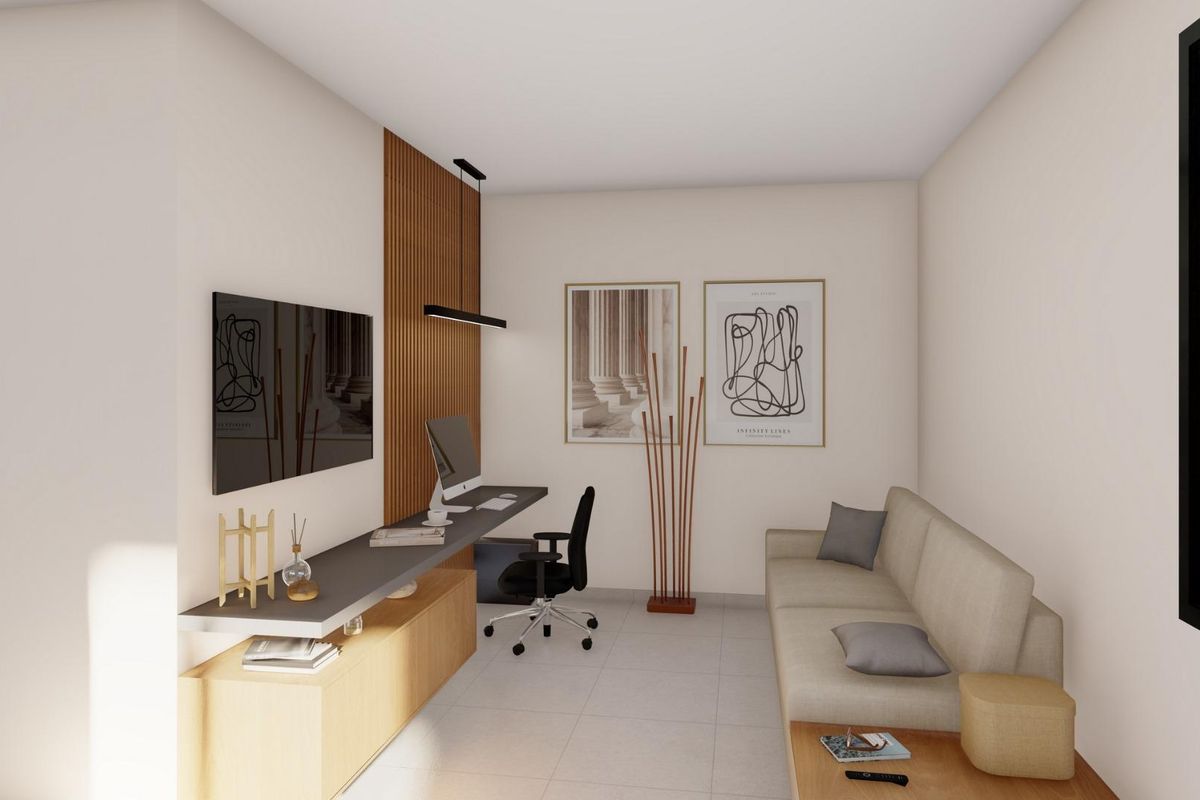 Hobbykamer met een bureau en modern interieur, onderdeel van een 6-slaapkamer villa in Yecla, Costa Blanca.